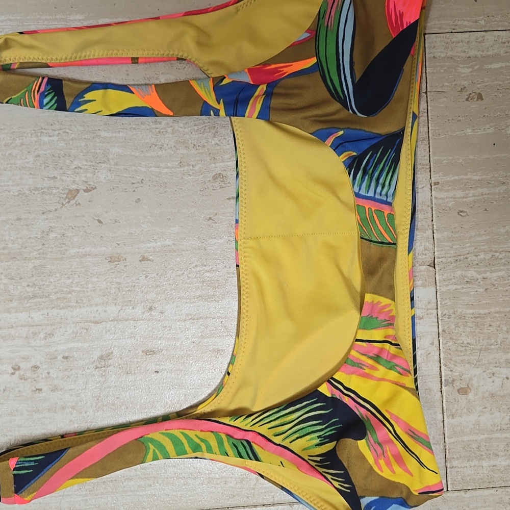 Aerie Multi-Color Tropical Print Scoop Bikini Top - Picture 3 of 5